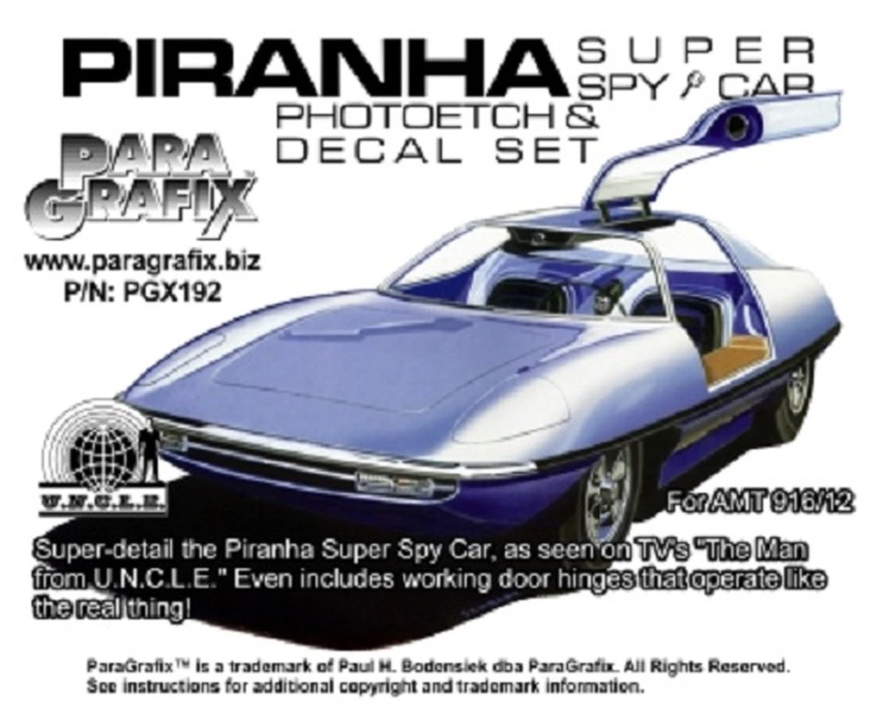 Paragrafix PGX192 - 1/25 Piranha Super Spy Car Photoetch And Decal Set For AMT916 1 Paragrafix PGX192 - 1/25 Piranha Super Spy Car Photoetch And Decal Set For AMT916