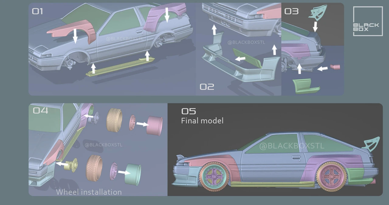 Resin Printed Complete Bodykit And Louver For Aoshima 05969 - 1/24 TOYOTA AE86 SPRINTER TRUENO Model Kit (May Fit Others) 9 Resin Printed Complete Bodykit And Louver For Aoshima 05969 - 1/24 TOYOTA AE86 SPRINTER TRUENO Model Kit (May Fit Others) - Image 9