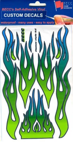 FLAMES LC - Lime Green, Cyan And Chrome Flames Type 1 Vinyl Detailing Sheet