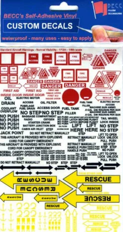 BECC SAWNV - Standard Aircraft Warnings Vinyl Detailing Sheet